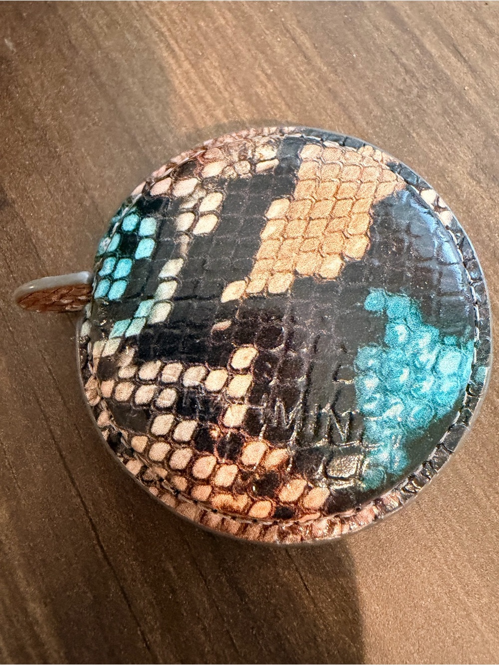 Brahmin Teal, Tan and Black Snake-Print Round Coin Case